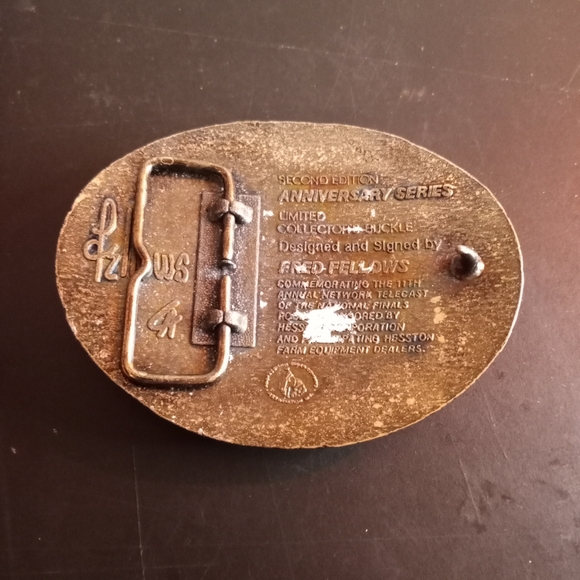 Fred Fellows Rhinestone, Turquoise & Silver 4"x3" Texas Style Buckle - Picture 4 of 4